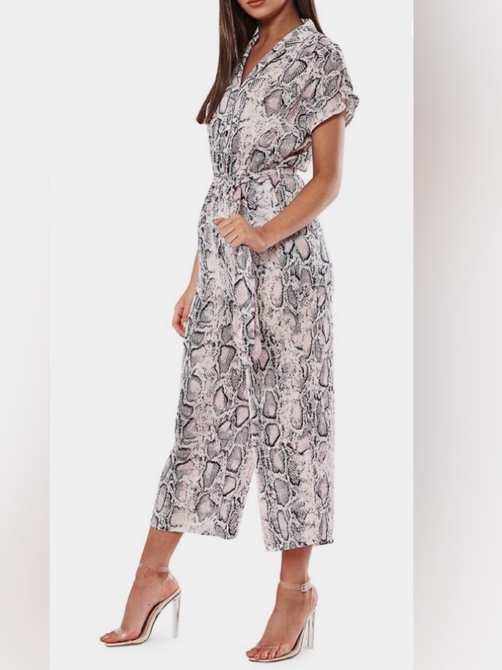 Misguided Snakeskin Print Cropped Jumpsuit